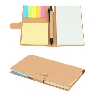 Block de notas con 50 hojas blancas, notas adhesivas y bolígrafo.